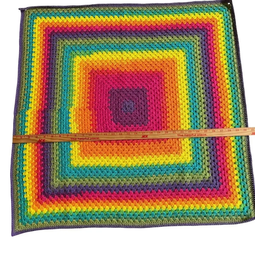 Rainbow Custom Made Crochet Granny Square Table Topper Scarf Hand Home LGBTQ EUC